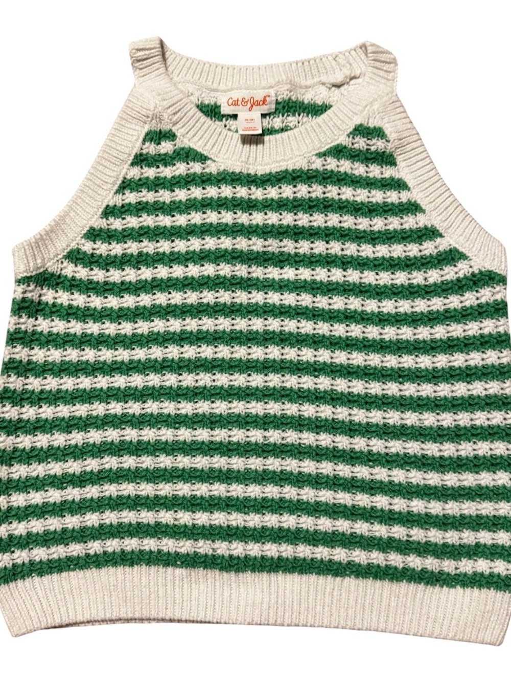 Girls Sz 8 Cat & Jack Green and Cream Striped Knit Sweater Vest -
